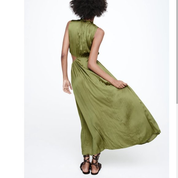 NWT ZARA WRINKLE EFFECT CUT OUT DRESS OLIVE GREEN - Picture 8 of 8